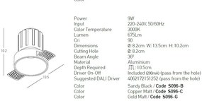 Spot LED incastrabil Trimless negru 9W 3000K