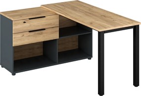 Birou de colţ pentru PC, grafit/stejar artisan, KLAUDIUS TIP 8