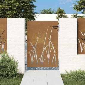 vidaXL Poartă de grădină 85x125 cm, oțel corten, design cu iarbă