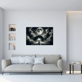 Tablou – Arbore alb-negru în lună plină (90x60 cm)