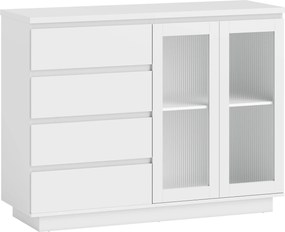 HOMCOM Bufet din Lemn cu 4 Sertare și Dulap cu Uși de Sticlă și Rafturi Reglabile, 120x40x91 cm, Alb | Aosom Romania