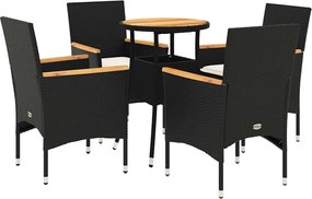 vidaXL Set mobilier grădină perne 5 piese negru poliratan/lemn acacia