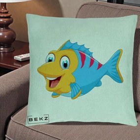 Perna Decorativa Peste Vesel Cartoon, 40x40 cm, Verde Menta, Husa Detasabila, Perna Inclusa, BEKZ®