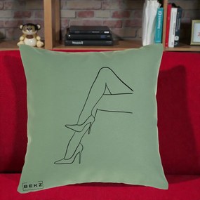 Perna Decorativa Picioare cu Tocuri Line Art, 40x40 cm, Verde, Husa Detasabila, Perna Inclusa, BEKZ®