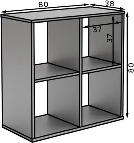 Bibliotecă, 80x80 cm, Lenti, ADRK Furniture (Culoare: Gri)