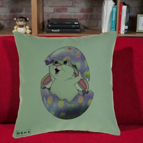 Perna Decorativa Iepuras din Ou de Pasti, 40x40 cm, Verde, Husa Detasabila, Perna Inclusa, BEKZ®