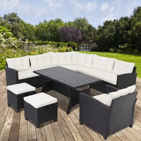 Deuba Set rattan Sedan + fotoliu + 2x taburet - negru
