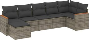 vidaXL Set canapele de grădină, 7 piese, cu perne, gri, poliratan