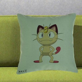 Perna Personalizata Meowth Pokemon, 40x40 cm, Verde, Husa Detasabila, Perna Inclusa, BEKZ®