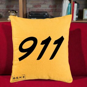 Perna Personalizata 911 Bold, 40x40 cm, Galben, Husa Detasabila, Perna Inclusa, BEKZ®