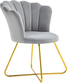 HOMCOM Fotoliu tip scoică scaun pentru toaletă fotoliu din catifea fotoliu pentru living cu picioare din oțel 69 x 64 x 80 cm gri | Aosom Romania