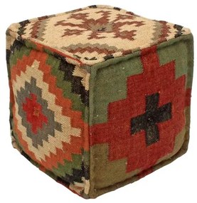 Puf multicolor, din iuta naturala si lana, Indian Kilim