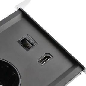 Priza incorporabila in blat Prestino GTV, 2 prize Schuko, USB A + C, HDMI, RJ45, aluminiu, 310 x 100 mm Aluminiu  plastic, Aluminiu, L:310 mm; l:100