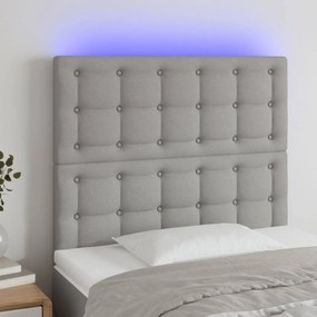 3122840 vidaXL Tăblie de pat cu LED, gri deschis, 90x5x118/128 cm, textil