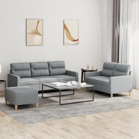 vidaXL Set de canapele cu perne, 3 piese, gri deschis, textil