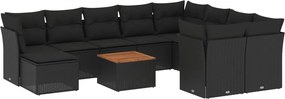 vidaXL Set canapele de grădină cu perne, 11 piese, negru, poliratan