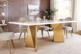 Masa design modern, Metal, Auriu, Marmura, Alb, EXTRAVAGANCIA 200cm, A-45929 VC