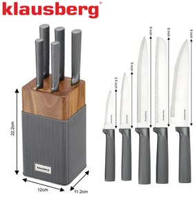 Set cuțite Klausberg KB 7982, 6 piese, Oțel inoxidabil, Mâner lemn de salcâm, Grafit/maro