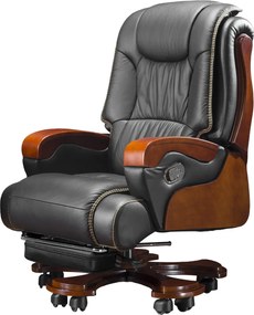 EXECUTIVE SIGNATURE 8033 – Scaun directorial din piele naturala si lemn masiv, Masaj in 9 puncte si Incalzire, rezistent 150 kg, Negru