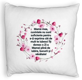 Perna Decorativa Fluffy, Model cu Model pentru Mama cu text 40x40 cm, Alba, Husa Detasabila, Burduf