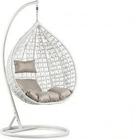 Scaun suspendat alb KOKON cu suport, perna deschisa