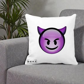 Perna Decorativa Emoji Diavol Mov, 40x40 cm, Alba Mata, Husa Detasabila, Perna Inclusa, BEKZ®