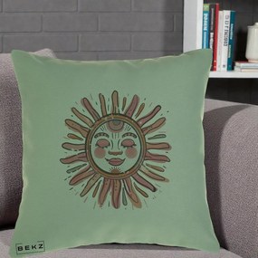 Perna Decorativa Soare Roz Tribal, 40x40 cm, Verde, Husa Detasabila, Perna Inclusa, BEKZ®