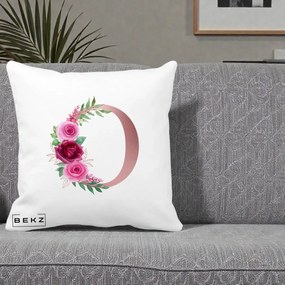 Cadou Personalizat - Perna Personalizata Monograma Rose Gold Litera O, 40x40 cm, Alba Mata, Husa Detasabila, Perna Inclusa, BEKZ®