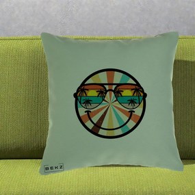 Perna Decorativa Smiley Face Retro Sunset Palmieri, 40x40 cm, Verde, Husa Detasabila, Perna Inclusa, BEKZ®