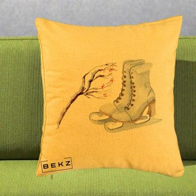 Perna Decorativa Patine cu Ramuri Inzapezite, 40x40 cm, Galben, Husa Detasabila, Perna Inclusa, BEKZ®