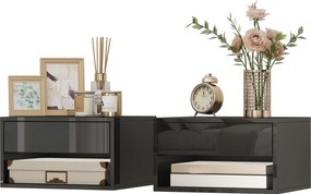 HOMCOM Set de 2 Noptiere suspendate Noptiere cu sertar pentru dormitor 37x32x21 cm Negru lucios | Aosom Romania