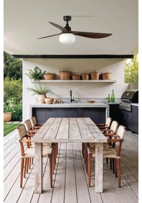 FARO 34362WT-11L - Ventilator de tavan OUTWOOD L 1xE27/15W maro/negru Ø150 cm WT IP44+telecomandă