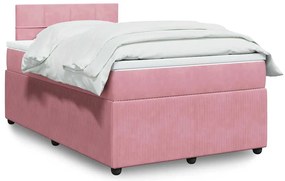 vidaXL Pat box spring cu saltea, roz, 120x200 cm, catifea