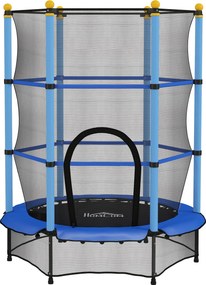 HOMCOM Trambolină Elastică pentru Copii cu Plasă de Siguranță și Țevi Căptușite, Vârstă 3-10 Ani, Ø140x190 cm, Albastru | Aosom Romania