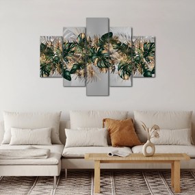 Tablou - Frunze tropicale, Galben - auriu (150x105 cm)
