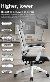 Scaun ergonomic cu suport lombar, tetieră reglabilă 3D, suport pentru picioare, Mesh, Alb/Negru