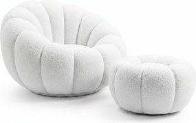 Fotoliu design rotativ BLOOM cu taburet, alba