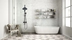 Baterie pentru dus Vintage negru mat reglabila - H 137 cm