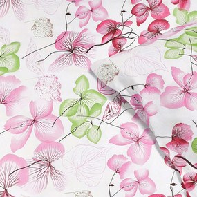 Goldea lenjerie de pat 100% bumbac - flori roz-verde cu frunze 140 x 200 și 50 x 70 cm