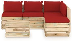 Set mobilier gradina cu perne, 6 piese, lemn verde tratat rosu si maro, 6