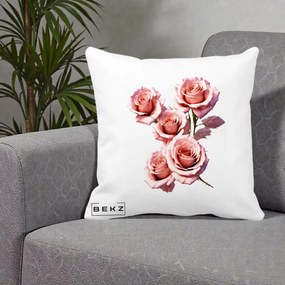 Perna Decorativa Trandafiri Roz Pastel Acuarela, 40x40 cm, Alba Mata, Husa Detasabila, Perna Inclusa, BEKZ®