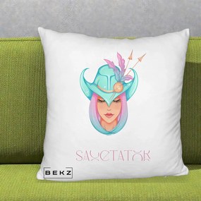 Perna Personalizata Zodiac Sagetator Cowgirl, 40x40 cm, Alb Pufos, Husa Detasabila, Perna Inclusa, BEKZ®