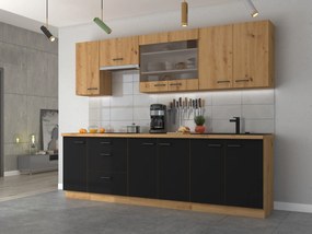 Bucătărie 260 cm Miraluna (Stejar artisan + Negru mat). 1062381