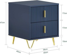 NOAL3 - Set 2x Noptiere, 40 cm, cu 2 sertare, Riflaje - Albastru - Auriu