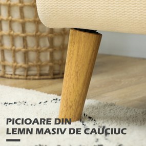 HOMCOM Canapea Modernă Scandinavă, Canapea cu 2 Locuri, Brațe, și Picioare din Lemn, 140x74x79 cm, Alb Crem | Aosom Romania