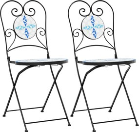 vidaXL Scaune de bistro pliabile, 2 buc., albastru și alb, ceramică