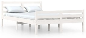814795 vidaXL Cadru de pat dublu, alb, 135x190 cm, lemn masiv
