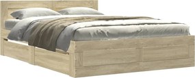 vidaXL Cadru de pat cu tăblie stejar sonoma 135x190 cm lemn prelucrat