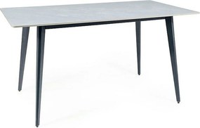 Masa IVY, alb cu efect de marmura/negru, ceramica/metal, 140x80x75 cm