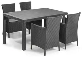 Set de mobilier de grădină Meliowa cu 4 locuri, culoare grafit, cu perne gri deschis